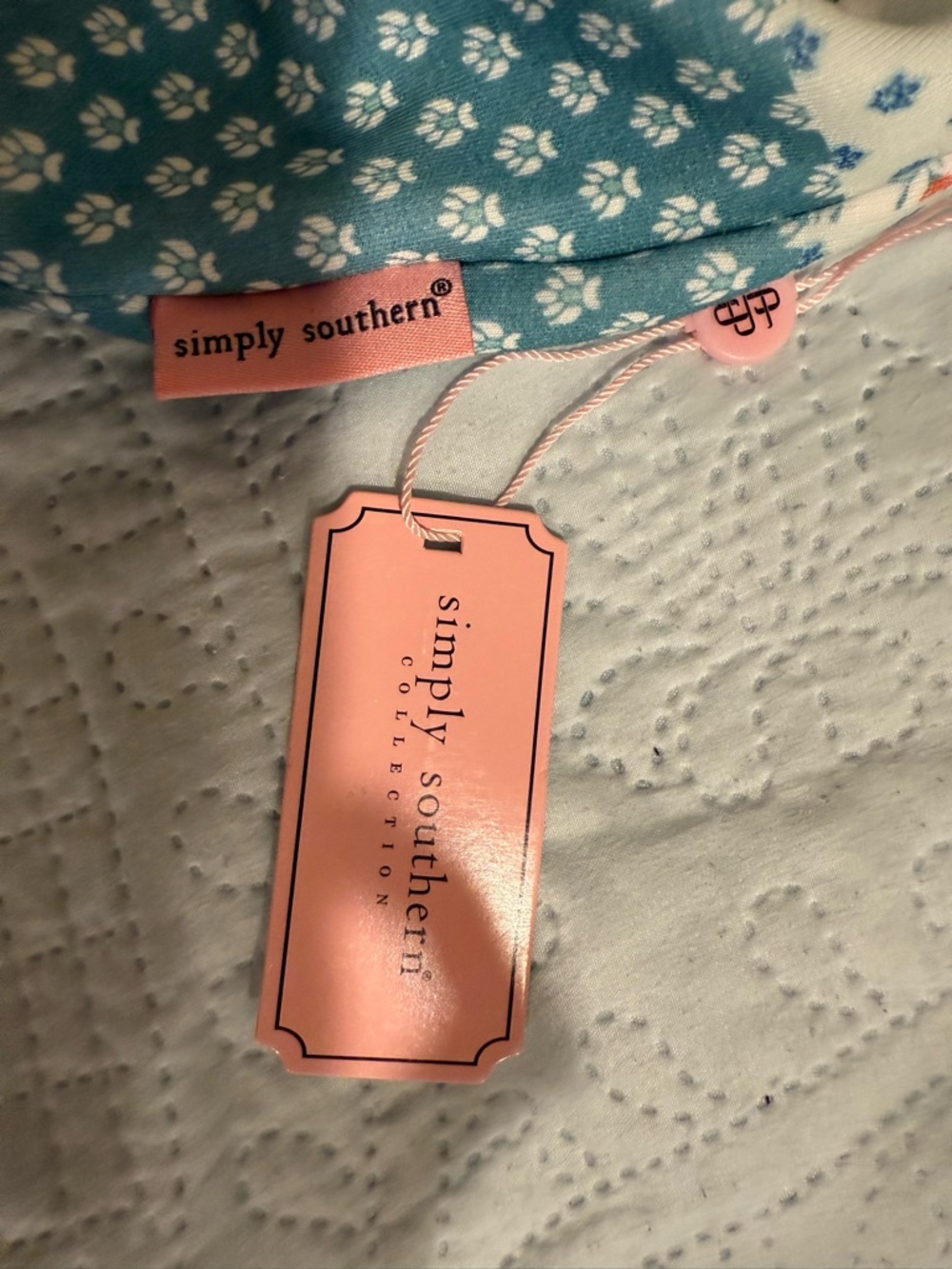 Simply Southern Patchwork Floral Popover in Teal, Coral, and Cream - Picture 5 of 5